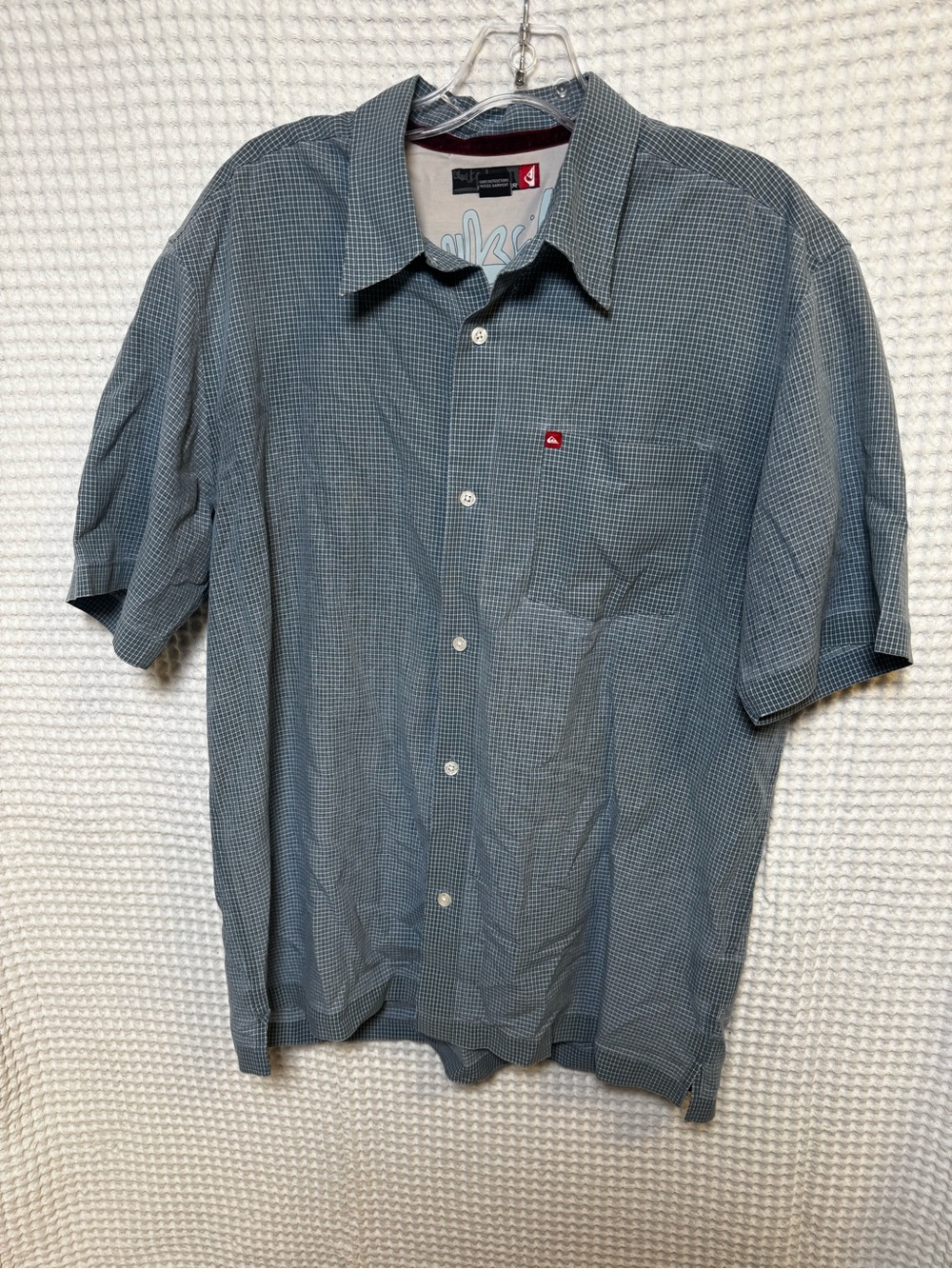 Vintage Quiksilver Polynosic Rayon Short-Sleeve Micro-Check Button-Down Shirt